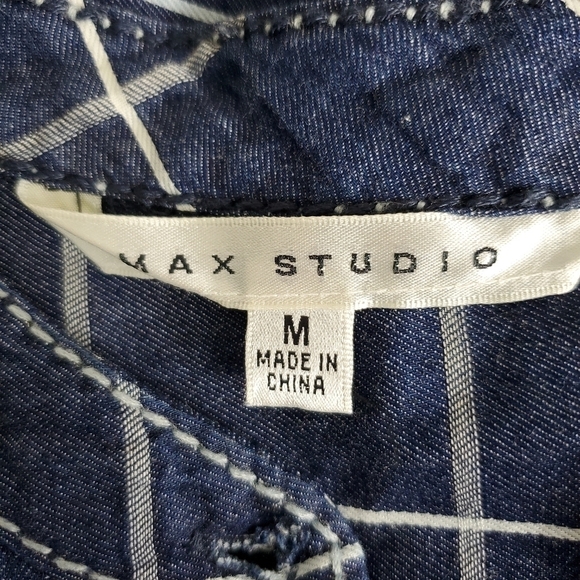 Max Studio Navy Plaid 100% Cotton Shirt Dress Size M - Picture 8 of 11